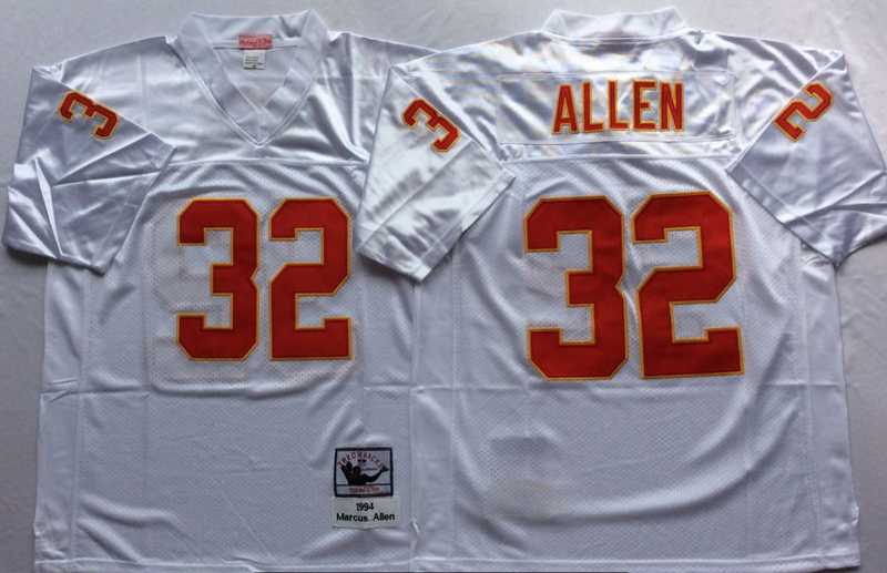 Chiefs 32 Marcus Allen White M&N Throwback Jersey->nfl m&n throwback->NFL Jersey